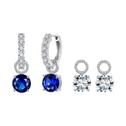 Minimal Interchangeable Hoop Earrings Blue Zirconia Detachable Drop 925 Silver